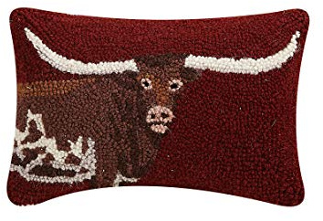 Peking Handicraft 30TG629C12OB Poly Filled Hook Throw Pillow, 12-inch Length, Wool and Cotton (Longhorn)