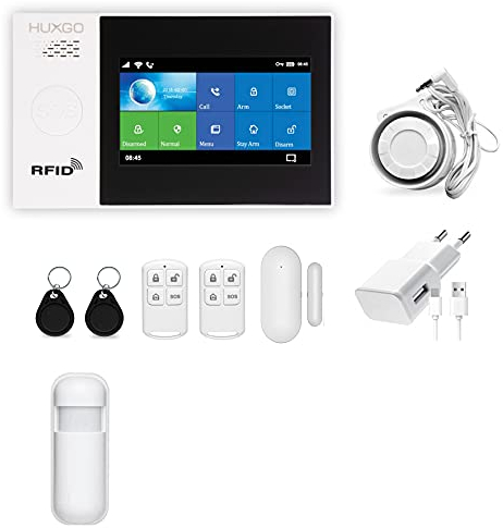 HUXGO HXA007 Funk Alarmanlage WiFi + GSM Modul mit Bewegungssensor - Bewegungsmelder mit Alarm - Alarmanlage Haus - Alarmanlage Wohnung - Alarmanlage Garage - Funk Bewegungsmelder mit Empfänger