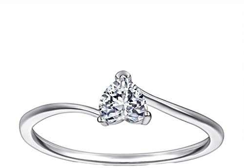 Daesar Alliance de Mariage Femme, Bague en Argent 925 Coeur Solitaire Bague Zirconium Femme Anneau Argent Taille 62