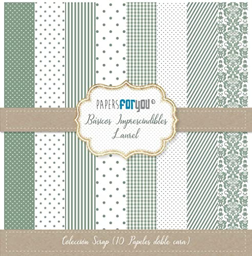 Papers For You Colección 10 Papeles Scrap doble cara 180gr 12x12 Básicos (Laurel)