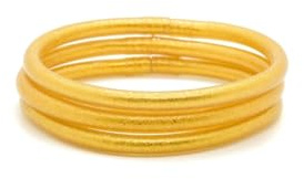 MAJALE - Pulseras Pan de Oro Mujer - Brazalete Dorado Brillante - Pulsera Budista Tibetana Kumlai Temple - Amuletos de Suerte, Protección - Regalos Originales para Mujer - (Pack de 3 - Talla L, ORO)