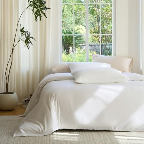 DOZ Duvet Cover Set, 100% Viscose derived from Bamboo, Organically Grown, Buttery Soft, Cooling Duvet Covers, High GSM, 1 Duvet Cover and 2 Pillowcases, 106x90 (Snow, King/Cal King)