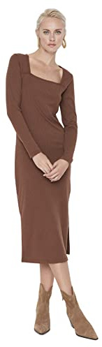 Trendyol Midi Bodycon Slim Dress Vestido, marrón, L para Mujer