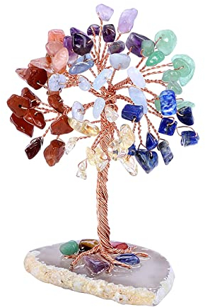 GEFIRE Árbol de la Vida de Cristal, 9-10 cm Mini árbol de Cristal Arbol de la Vida Piedras Chakras, para Chakra Reiki Regalo hogar Oficina Mesa Decoración Regalo Ornamento Escultura (7 Colores)
