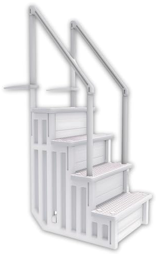 poolomio® Escalier Piscine encastrable de 120 ou 132 cm de Hauteur | 80 x 92 x 206 cm en polyéthylène PEHD | Entrée Facile dans la Piscine avec 4 échelons antidérapants et Main Courante