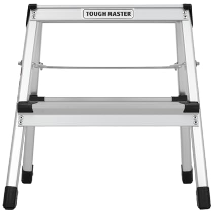 Escabeau Pliable Double Face 20 x 33,5 cm, Plateforme en Aluminium, capacité de 150 kg, Multi-Usage, Bricolage, Utilisation intérieure ou extérieure (2 marches)