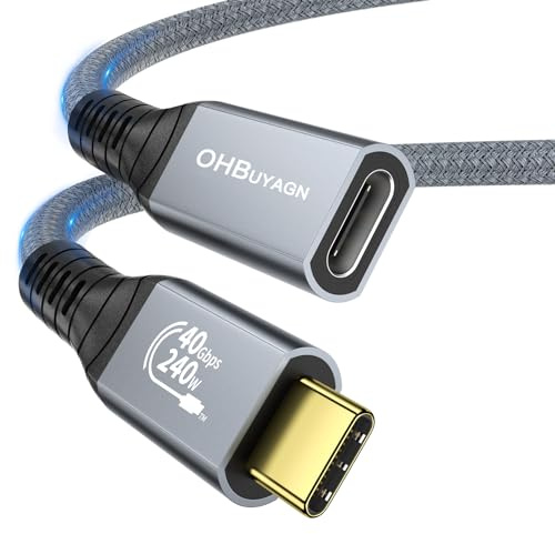 USB C Verlängerungskabel mit Thunderblot 4 Verlängerungkabel, 40Gpbs Datentransfer 8K@60Hz 4K@120Hz Videoübertragung PD 3.1 240W Schnellladen, für SSD, Hub, MacBook, Docking Station, Monitor (0,5m)