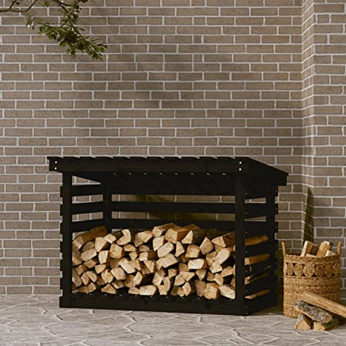 ZEYUAN Kaminholzregal, Holzunterstand, Holzstapelhilfe, Aufbewahrung Holz, Holzregal, Brennholzregal Außen, Kaminholz Aufbewahrung, Schwarz 108x73x79 cm Massivholz Kiefer