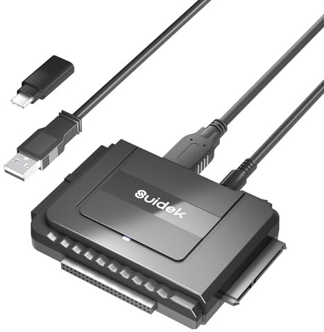SUIDEK USB 3.0 zu SATA IDE Adapter, Externer IDE Festplatten Auslesen Adapter für universelle 2.5/35 Zoll HDD/SSD Festplatten, IDE SATA zu USB Konverter mit 12V/2A Netzteil