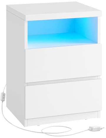 VASAGLE Kailyn Kollektion - Nachttisch mit Verstellbarer LED-Beleuchtung, Beistelltisch mit Schubladen, Schubladenschrank, Nachtschrank Schlafzimmer, Wohnzimmer, modern, wolkenweiß LET634W01