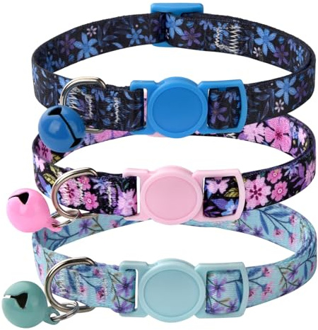 Collier Chats, 3 PCS Réglable Collier pour Chat Chaton Chiot avec Clochette et Boucle de Sécurité, 19-30cm (Set A)