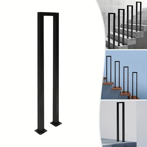 YCZHD U-Shaped Stair Railing, Safety Wrought Iron Square Tube Stair Grab Bars，Indoor Metal Floor Mounted Hand Rail for Garden Loft Villa Office Support Rod Easy to Install(Size:3.28ft/100cm)