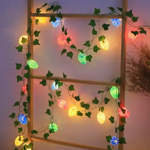 Auting decorazioni pasquali, 2.3M di luci di edera con 15 uova pasquali colorate, catena luminosa da appendere per interni ed esterni, decorazione primaverile, decorazione pasquale, per feste