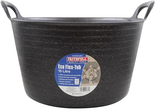 Faithfull Eco Flex-badkar, multifunktionell, hållbar och hållbar flexibel hink med förstärkta handtag — 15 liter (3 gl), svart