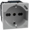 BTICINO MatixGO, italienische Schuko-Steckdose P40 + USB-Ladegerät Typ C, Quick Charge, Steckdose mit geschützten Waben, kompatibel mit italienischen/Schuko-Steckern, 2 Module, Grau, JG4140A16USB