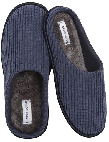 Sock Stack Mens Slip On Slippers Thermal Indoor House Shoes Non Slip Sole Warm Lined Easy Care Memory Foam Slipper Pair, Navy Size 10