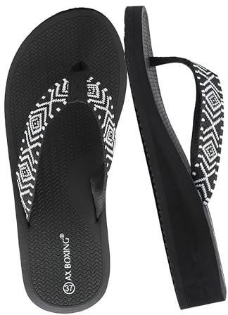 AX BOXING Chanclas Mujer Plataforma Ligero Sandalias de Dedo Verano Chanclas de Cuña Cómodas Chancletas para Playa Piscina Interior Exterior Blanco y negro 39 EU