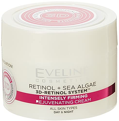 Eveline Cosmetics Retinol + Alga Marina Crema Giorno/Notte Rassodante - Idratante Ringiovanente per Tutti i Tipi di Pelle con Estratto di Seta, Olio d'Oliva e D-Pantenolo - 50ml