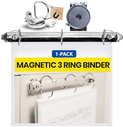 Magnetic 3 Ring Binder Locking Mechanism for Hanging 8.5 x 11 Inch Sheets of Paper – 3 Rings – 1 Inch D Shaped Rings – 5S Visual Aid