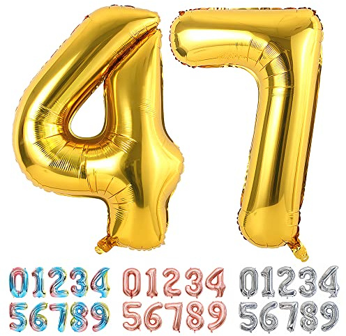 Ponmoo Foil Balloon Number 47/74 Gold, Giant Numbers 0 1 2 3 4 5 6 7 8 9 10-19 20-29 30-39 40-49 50-60-70-80-90-100, Large Balloons for Wedding Anniversary Birthday Party Decoration