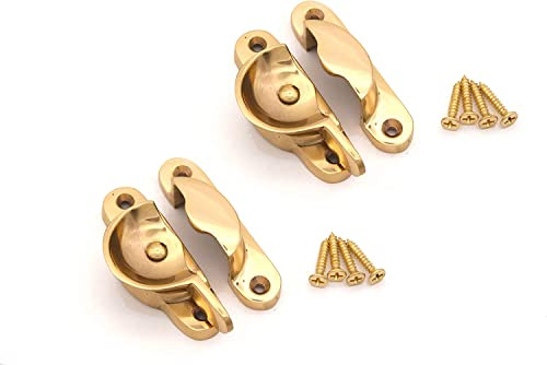 Förpackning med 2 solida mässingsfästen SASH fönster svängbart handtag lås mässing och krom (polerad mässing)