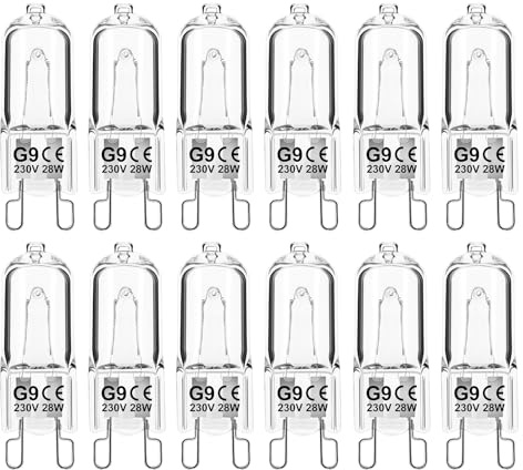 Jaenmsa G9 Halogen Light Bulbs, 28W 2700K Warm White 230V Dimmable Capsule Bulbs, Non-Flicker - 12 Pack