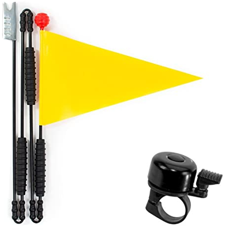 Heavy-Duty Wimpel 4-teiliger Sicherheitswimpel Fahrradfahne 160 cm in Gelb inkl. 1 x Fahrradklingel