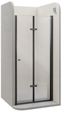 i-flair Mila Duschtür 92x195 cm – Nischentür aus Klarglas, Falttür mit schwarzen Aluminiumprofilen, 6 mm ESG Sicherheitsglas, Nano, Hebe-Senkmechanismus, Verstellbereich 92–95,5 cm, DK822