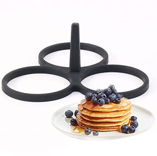 Moule de pâtisserie en silicone pour 3 pancakes,blinis,mini crêpes ou oeufs, Pancake Parfait grâce à ce moule à gâteau compatible avec poêle de cuisson de taille intermédiaire.