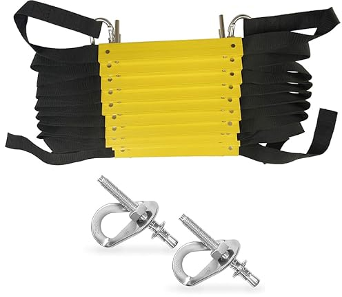 Échelle de Corde de Secours 10 m avec Matériel de Montage | Échelle de Secours pour Maison 4ème étage | Portable, Pliable et Compact | Mur d'échelle d'urgence Fixe