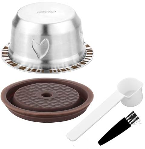 Reusable Pods for Nespresso Vertuo Machine, Stainless Steel 230ml Refillable Coffee Capsule Set with 1 Silicone Lid, 1 Spoon, 1 Brush Coffee Accessories for Nespresso
