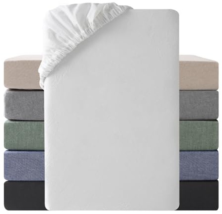 SOULFUL Spannbettlaken 140x200cm, 100% Gewaschene Baumwolle Bettlaken Spannbetttuch bis 25cm Matratzenhöhe, Atmungsaktiv mit Leinenartigem Griff, öKotex Zertifiziert-Milchig Weiß