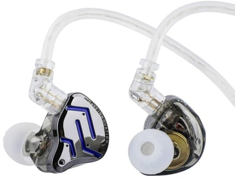 Linsoul KZ ZSN PRO 2-tums-öronskärm, 1BA+1DD hybriddrivrutin hiFi-hörlurar IEM, trådbunden öronsnäcka, avtagbar silverpläterad infälld 2-polig kabel för ljud (utan mikrofon, svart)