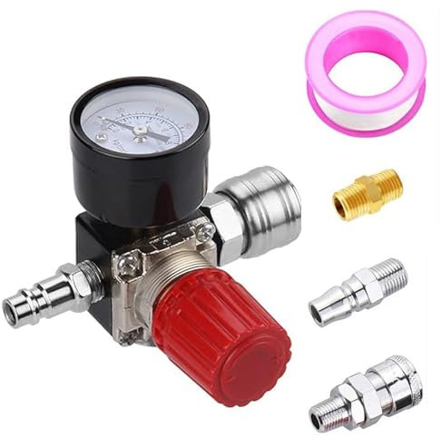 1 regulador de presión de 1/4 pulgadas, regulador de presión del compresor de aire, regulador de presión con manómetro, regulador de presión estándar de la UE (4 agujeros)