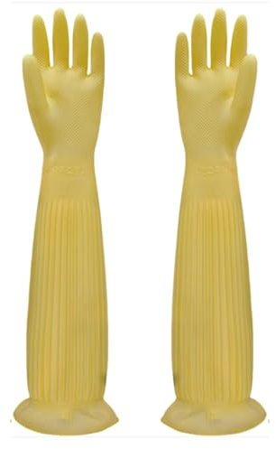 Qilerongrong Gants en Caoutchouc pour la vaisselle de la Cuisine, Gants en caoutchouc longs, gants de plaque, gants de nettoyage en caoutchouc gants de vaisselle réutilisables imperméables (Jaune,