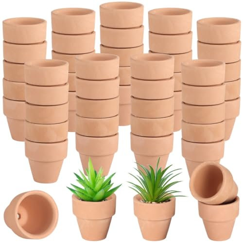 Lot de 50 mini pots en terre cuite, 1,2 argile avec trous de drainage, petits pots pour cactus, plantes d'intérieur et d'extérieur, loisirs créatifs