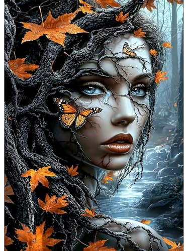 QENSPE Fantasy Diamond Painting Kit Erwachsene, Diamond Art Wald Frau, 5D Diamant Malerei DIY Gems Kreuznähte Diamants Kunst Handwerk für Haus Zimmer Wand Dekor 30x40cm