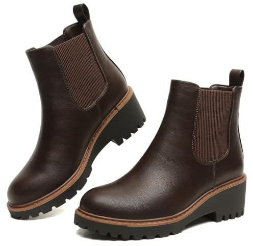 Maxome Womens Chelsea Wedge Boots Elastic Platform Slip on Waterproof Ankle Booties