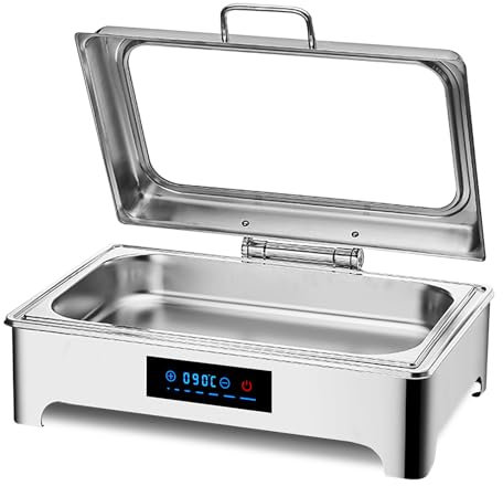 Aocay Chafing Dish Buffet Elettrico 9L, Scaldavivande Elettrico per Buffet Professional, Acciaio Inox Scaldavivande Buffet Elettrico con Coperchio Trasparente per Catering Buffet e Party (1/1)