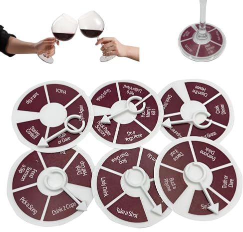 SAMIQU Wine Not Spin-Fun Party Drinking Game, Wine Glass Spinner Party Roulette Drinking Game, Shot Roulette Drink Games for Couples Adults on Parties (6pcs)