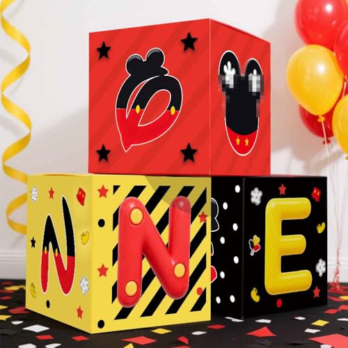 ZDHOOKAN Mouse 1st Birthday Party Decorations Mouse First Birthday Balloon Boxes with Letters, One Years Old Bday Party Idea for Baby Boys|Girls