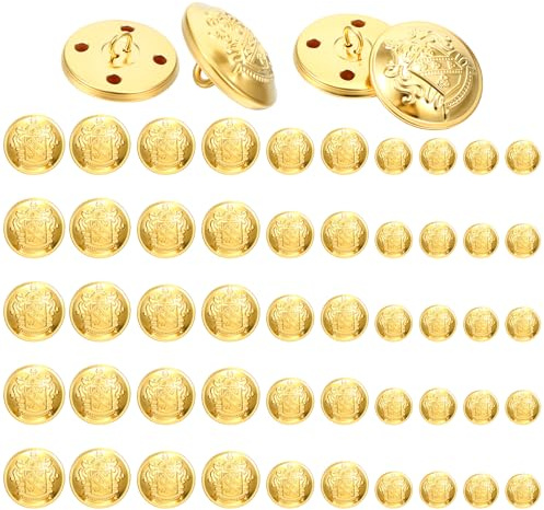 50 stycken gyllene knappar för att sy i, vintage, metallknappar, guld, antik, gyllene, rund sömnad, knappsats för kavajer, kostymer, uniform, sportrock, gör-det-själv-hantverk (15 mm/18 mm/20 mm/23 mm