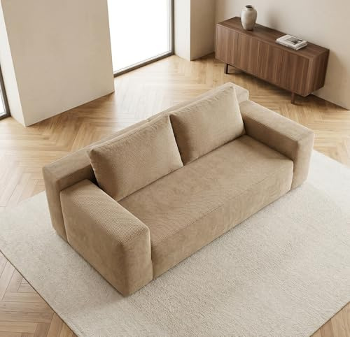 Galyar Sofá 2 Plazas 180 cm Moderno de Espuma de Alta Densidad 35D Comprimida al vacío envío Caja Sin Montaje (Pana Beige, 2 Plazas)