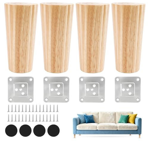 Aixxikum 4 Piezas Patas para Muebles Madera Maciza,12cm Patas de Repuesto para Sofá, para Placas de Montaje y Tornillos para Sofá Cama,Estantería,TV Armario,Silla,Sillón