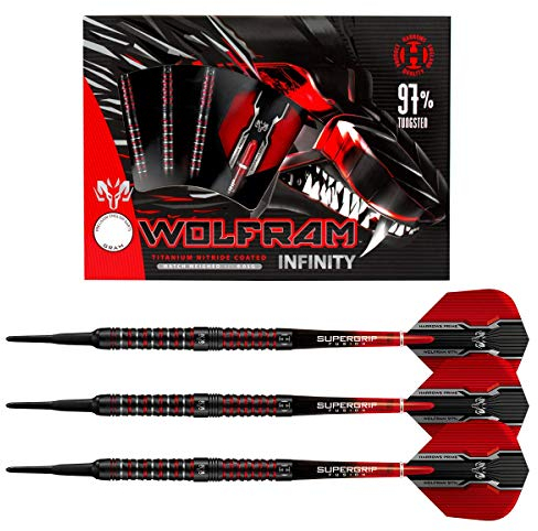 Harrows Wolfram Infinity 97% Tungsten Darts | Dartset mit weicher Spitze| 18g und 20g | Enthält Supergrip Fusion Shafts und 100 Micron Prime Flights (18g)