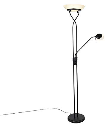 QAZQA - Modern Stehleuchte I Stehlampe I Standleuchte I Lampe I Leuchte schwarz inkl. LED und Dimmer mit Leselampe dim to warm - Empoli Dimmer I Dimmbar I Wohnzimmer I Schlafzimmer I Deckenfluter - St