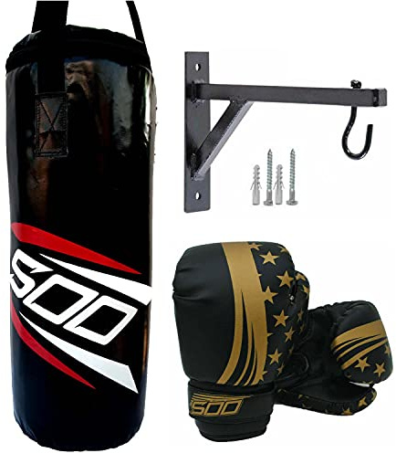 Professional Choice Kids Punch Bag and Gloves Filled 2Ft Set, Wall Hanging Boxing Bag for Children, Heavy Punching Bag Great for MMA, Karate, Martial Arts, Boxing, Kickboxing, Muay Thai (Black)