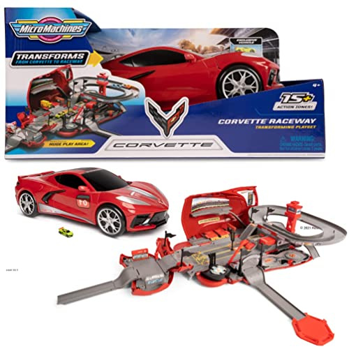 Micro Machines Corvette Raceway Play Set - förvandlas till en bilbana - innehåller 1 spel och 1 exklusiv racerbil - leksaksbilar från 4 år