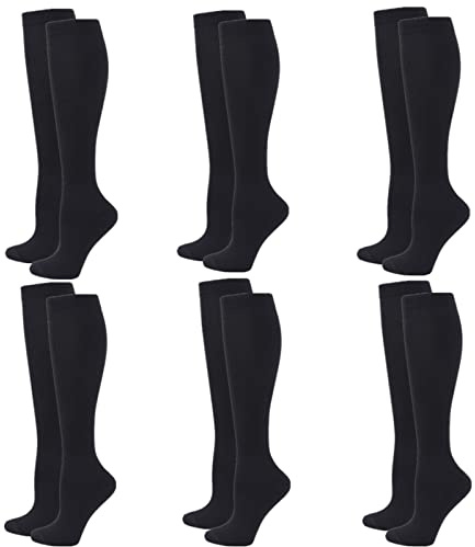 Zingso Compression Socks for Women Men, 6 Pairs 20-25mmHg Flight Socks Compression Stockings for Sport, Athletic, Edema, Diabetic, Varicose Veins, Travel, Pregnancy, Nursing (S/M, 6 Pairs Black)