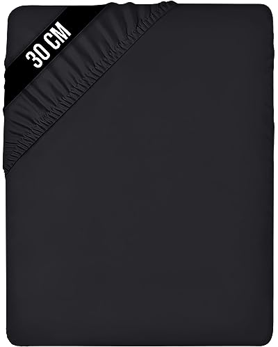 Utopia Bedding - Spannbettlaken 200x200cm Bis 30 cm - Schwarz - Oeko-Tex Zertifiziertes - Gebürstete Mikrofaser Spannbetttuch